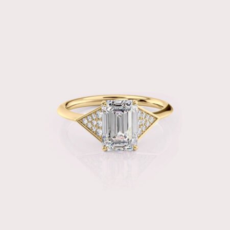 2.18 CT IGI Certified Emerald cut CVD Diamond,14K Yellow Gold & Side Round Diamonds Ring RE548