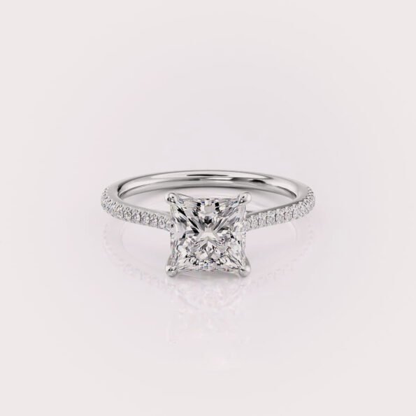 1.73Ct Princess CVD diamond centre and pavé diamond band engagement ring in 14ct white gold RE710