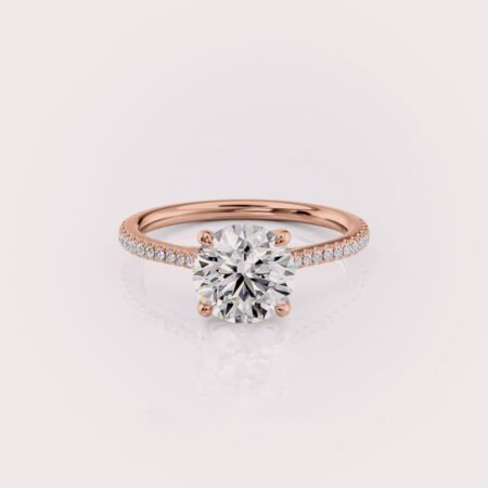 Round CVD diamond centre and pavé diamond band engagement ring in 14ct rose gold RE700