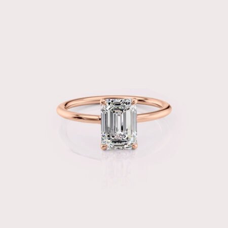 1.93 CT IGI Certified Emerald cut CVD Diamond,14KT Rose Gold Ring RE646