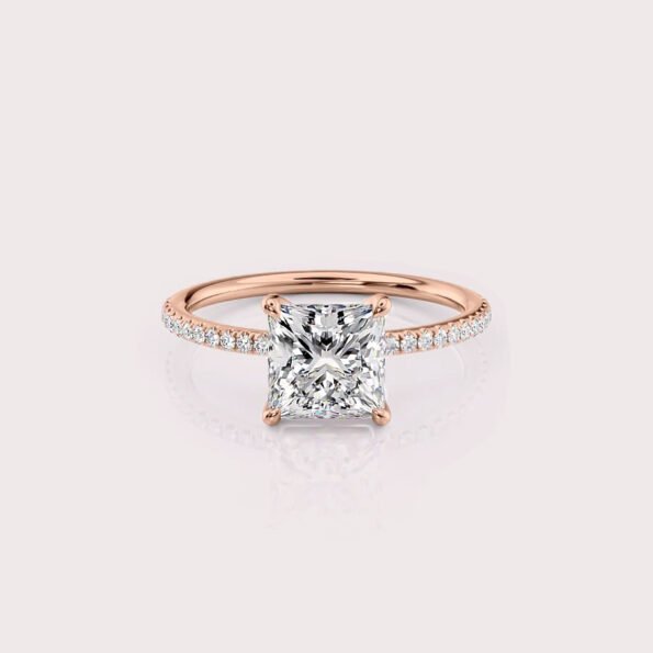 2.74 CT IGI Certified Princess cut CVD Diamond,14K Rose Gold Diamond Ring, Side Diamonds Engagement Ring RE579