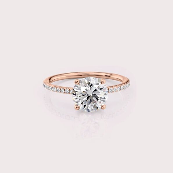 2.16 CT IGI Certified Round cut CVD Diamond,14K Rose Gold Diamond Ring, Side Diamonds Engagement Ring RE591