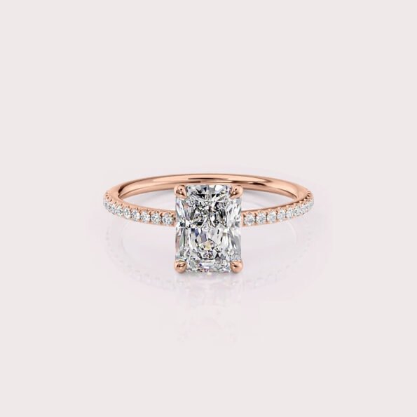 2.29 CT IGI Certified Radiant cut CVD Diamond,14K Rose Gold Diamond Ring, Side Diamonds Engagement Ring RE585