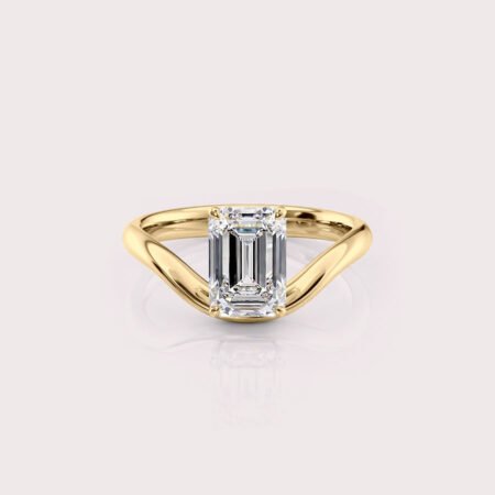 1.58 CT IGI Certified Emerald cut CVD Diamond,14K Yellow Gold & Curved Style band Ring RE611