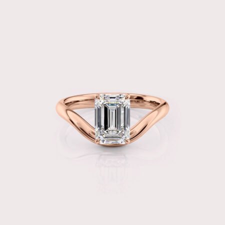 1.58 CT IGI Certified Emerald cut CVD Diamond,14K Rose Gold & Curved Style band Ring RE612