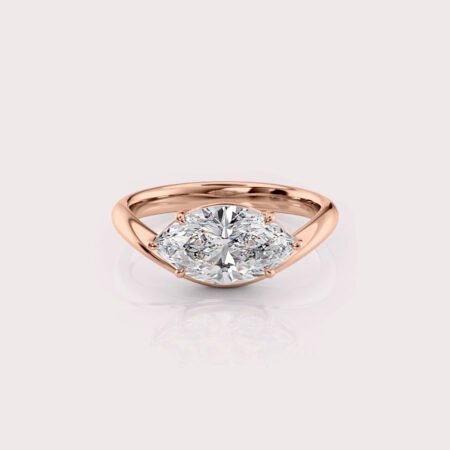 2.62 CT IGI Certified Marquise cut CVD Diamond,14K Rose Gold & Curved Style band Ring RE603