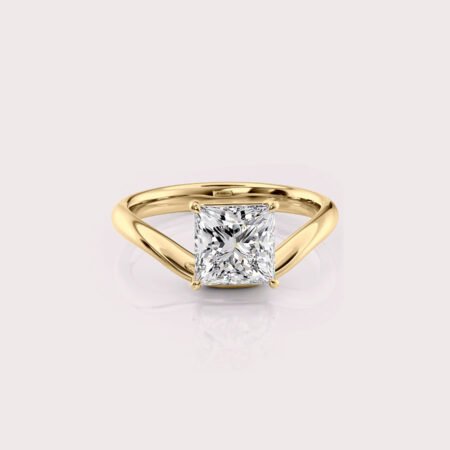 2.09 CT IGI Certified Princess cut CVD Diamond,14K Yellow Gold & Curved Style band Ring RE599