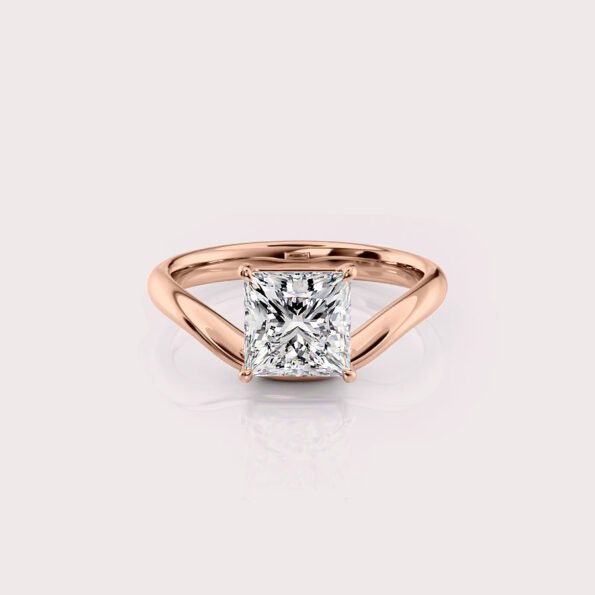 2.09 CT IGI Certified Princess cut CVD Diamond,14K Rose Gold & Curved Style band Ring RE600