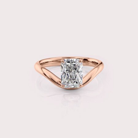 1.55 CT IGI Certified Radiant cut CVD Diamond,14K Rose Gold & Curved Style band Ring RE606