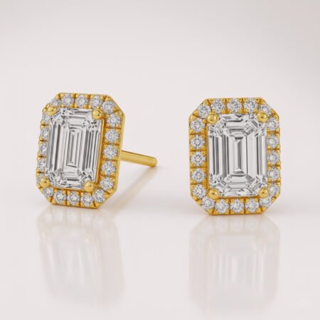 2CTW Emerald Halo Diamond Stud Earrings in 14K Gold