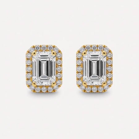 2CTW Emerald Halo Diamond Stud Earrings in 14K Gold