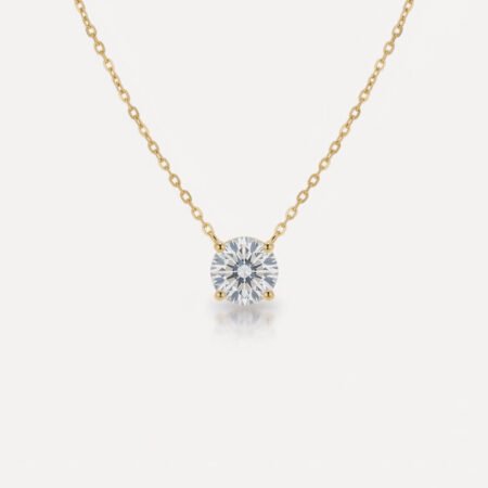 1 CT E/VVS1 14K Gold Round cut Solitaire Lab Grown Diamond Necklace RE853