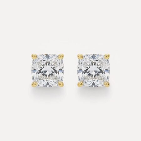 2CTW Cushion Cut Diamond Stud Earrings in 14K Gold