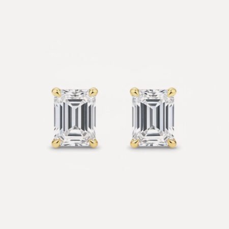 2CTW Emerald Cut Diamond Stud Earrings in 14K Gold
