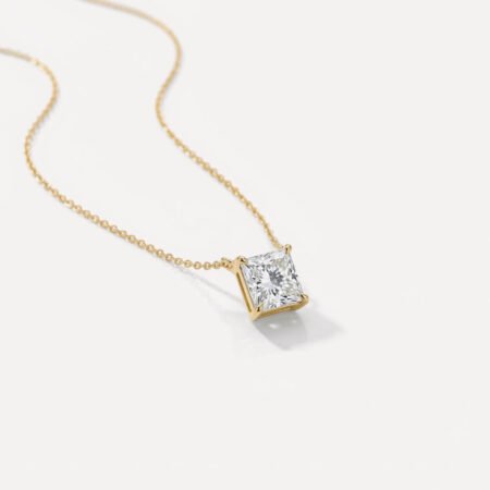 1.20 Carat D/VS1 Princess Cut Solitaire Diamond Necklace 14k Yellow Gold IGI Certified