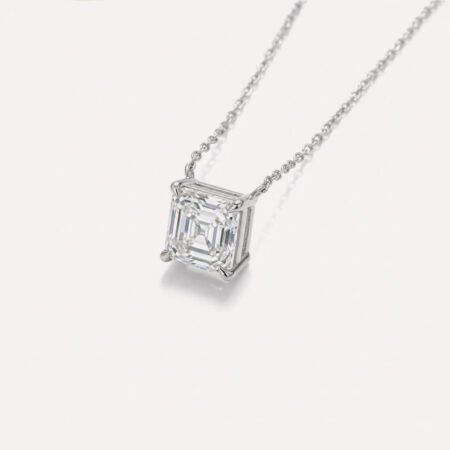 1.58 Carat Asscher Cut Lab Grown Diamond Necklace 14k White Gold IGI Certified