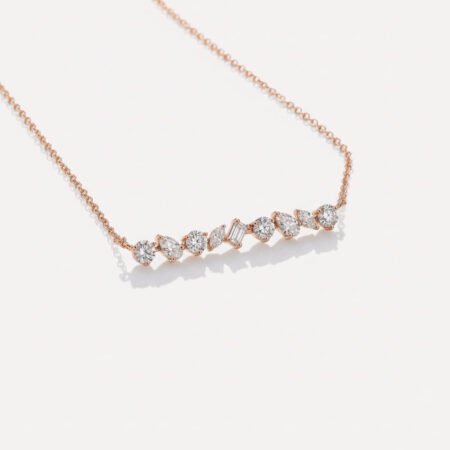 14K Rose Gold Mixed Lab Diamonds Bar Necklace RE867