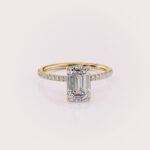 1.5 Ct IGI Certified Emerald Cut Luna Pave Setting 14K Yellow Gold Ring