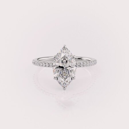 2.5 Ct IGI Certified Marquise Cut Luna Pave Setting 14K White Gold Ring