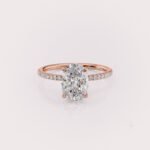 1.5 Ct IGI Certified Oval Cut Luna Pave Setting 14K Rose Gold Ring