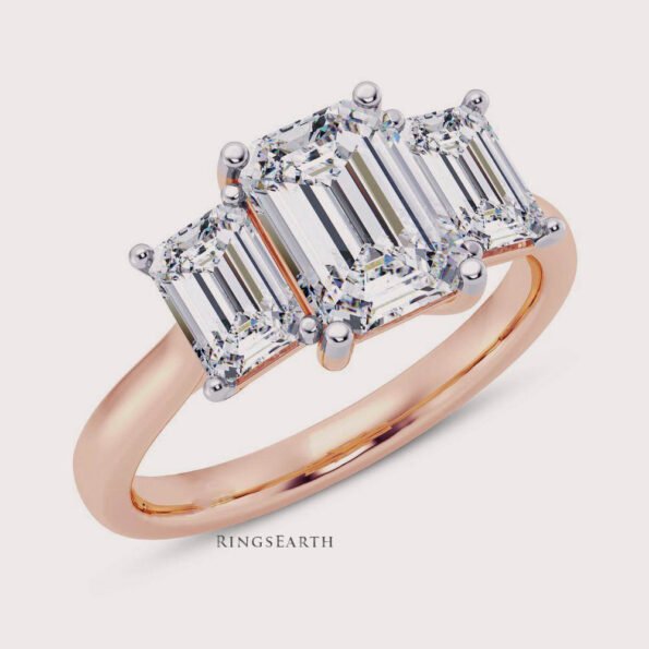 2.70ct Emerald Cut Three Stone Lab Diamond Ring