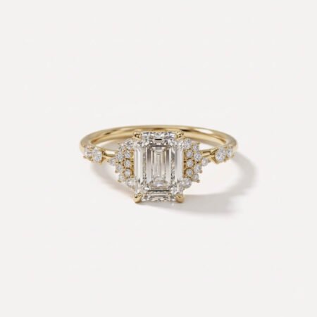 2.50 Carat Emerald Cut Lab Grown Diamond Nature Inspired Engagement Ring 14K Gold E/VVS1 IGI Certified