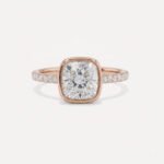 2ct Cushion Cut E-F VS1 IGI Certified Lab Diamond Engagement Ring in 14K Rose Gold – Bezel Hidden Halo & Pave Accents