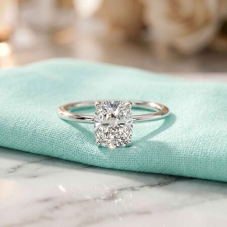 1.5 Carat Elongated Cushion Cut Lab Grown Diamond Engagement Ring in 14K White Gold – EF Color VS1 Clarity – Certified Ethical Fine Jewelry