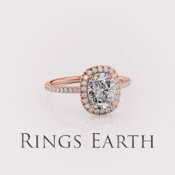 2 carat elongated cushion cut lab diamond halo engagement ring