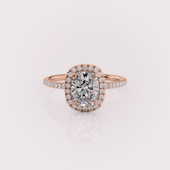 2 carat elongated cushion cut lab diamond halo engagement ring