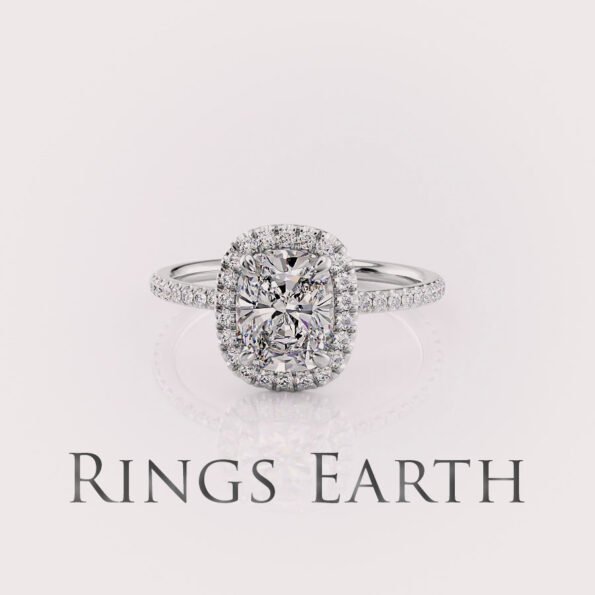 2 carat elongated cushion cut lab diamond halo engagement ring