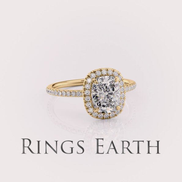 2 carat elongated cushion cut lab diamond halo engagement ring