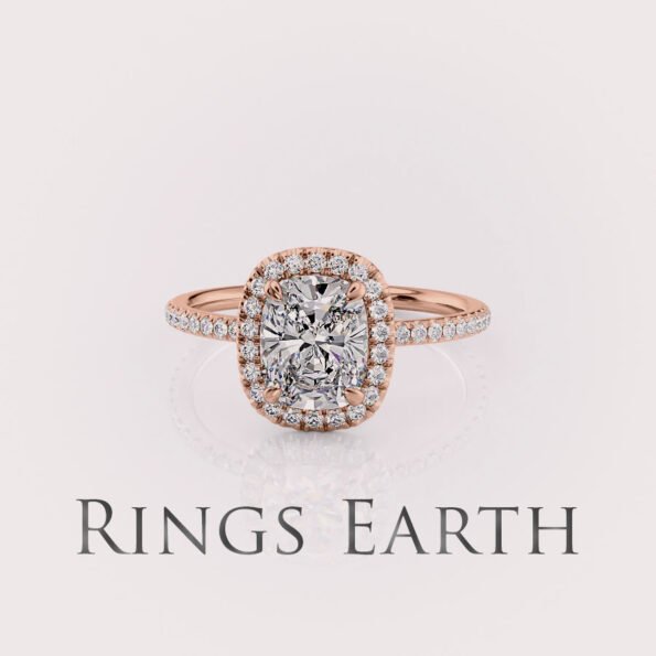 2 carat elongated cushion cut lab diamond halo engagement ring