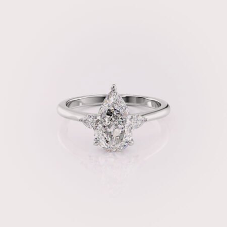 3ct pear cut lab diamond three-stone engagement ring