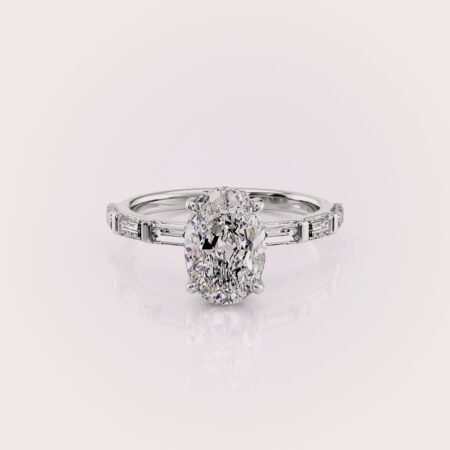 2ct Oval Cut Hidden Halo Diamond Ring in 14K White Gold