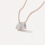 3.12CTW Emerald & Pear Toi Et Moi Necklace 14K Rose Gold Anniversary Gift E/VS1 IGI Certified