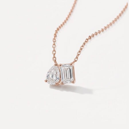 3.12CTW Emerald & Pear Toi Et Moi Necklace 14K Rose Gold Anniversary Gift E/VS1 IGI Certified