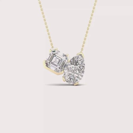 1.58CTW Half Bezel Set Toi Et Moi Necklace Asscher & Pear Cut Daily Wear Pendant Women’s