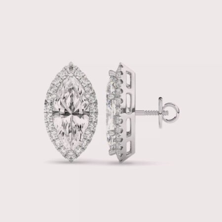 3.44tcw Marquise Solitaire Halo 14K White Gold Screwback Earring set