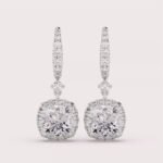 3.79tcw Cushion Solitaire Halo 14K White Gold Hoops Earring set