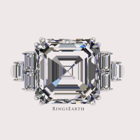 2.60 carat Asscher cut Lab Grown Diamonds Seven Stones Ring, 14K White Gold ring