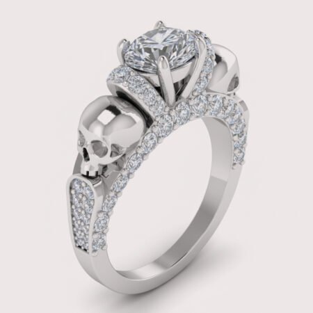 2CT Lab Diamond Gothic Skull Ring in 14K White Gold