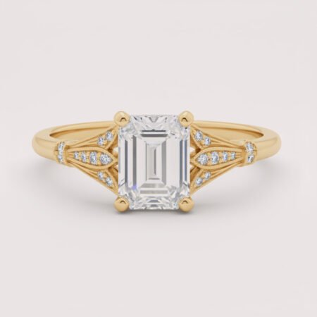 1.75CT Emerald Lab Diamond Vintage Milgrain 14K Gold Ring