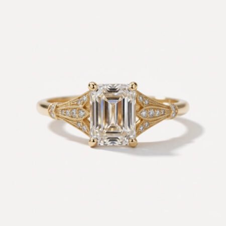 1.75 carat Emerald cut Lab Grown Diamond Vintage Milgrain Style Engagement ring 14K Gold IGI Certified