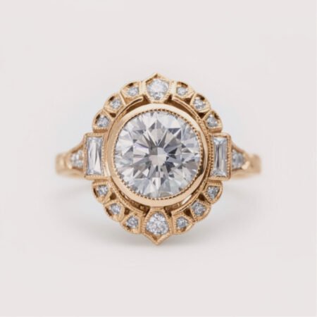 1.30CT Vintage Lab Diamond Engagement Ring in 14K Gold