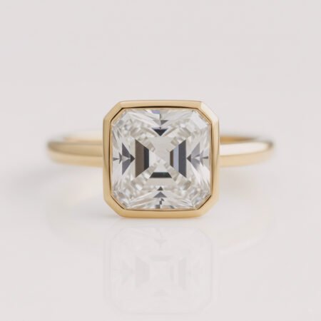 3CT Bezel Set Asscher Lab Diamond Engagement Ring in 14K Gold