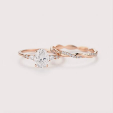 1.36CT Oval Lab Diamond Wedding Ring Set in 14K Gold