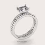 East West Solitaire Emerald cut Engagement Ring 1.22ct Certified CVD Diamond 14k Gold Staking Ring with wedding band