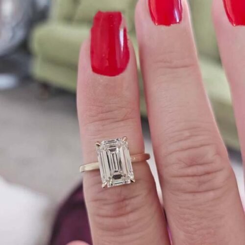 2.5ct Emerald Cut Lab Diamond Classic Engagement Ring, Side Round Cut diamonds 14K Yellow Gold photo review