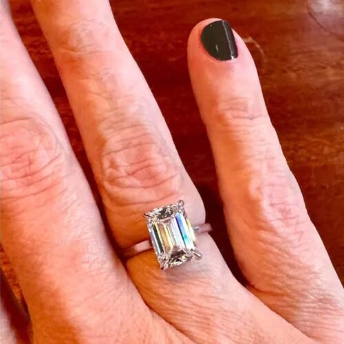 1.5ct Emerald Cut Lab Diamond Engagement Ring, Side Round Cut diamonds 14K Yellow Gold photo review